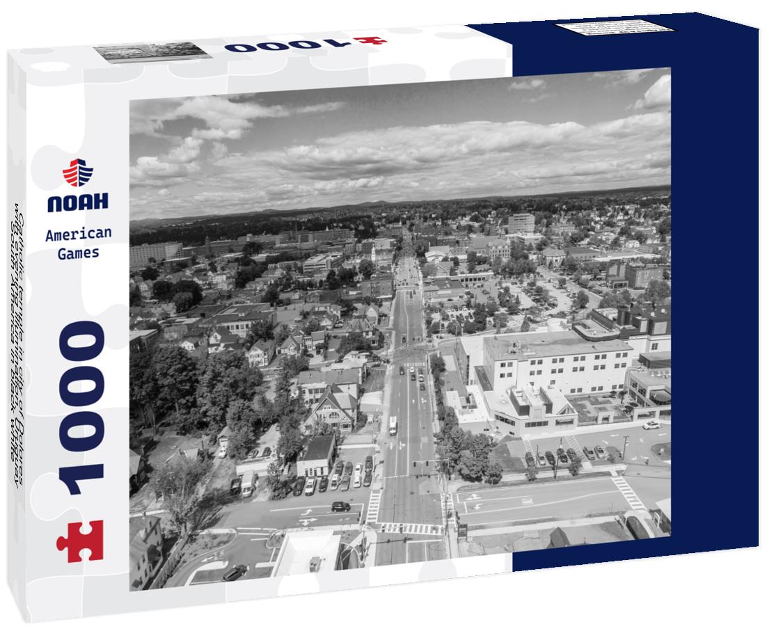 Noah Jigsaw Puzzle Catholic temple in city of Dolores with evening illumination. Uruguay, South America in black white 1000 pieces