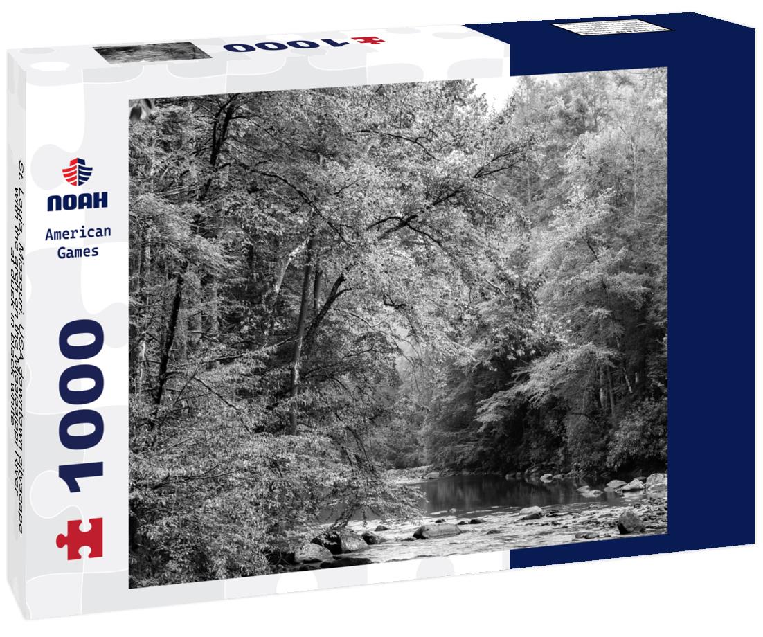 Noah Jigsaw Puzzle St. Louis, Missouri, USA downtown cityscape with the arch on the Mississippi River at dusk in black white 1000 pieces