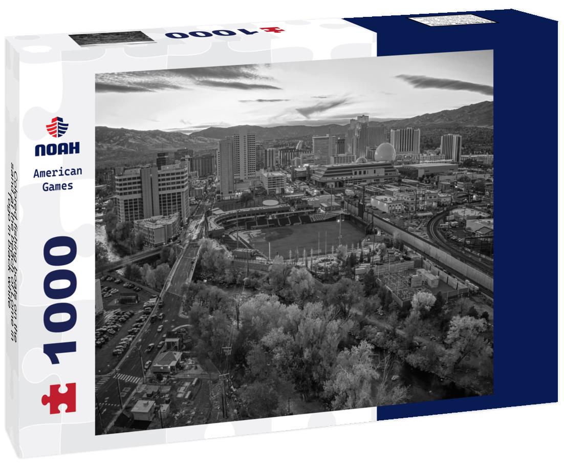 Noah Jigsaw Puzzle Colored fishing boats on the sand at the beach of Lome in Togo in black white 1000 pieces