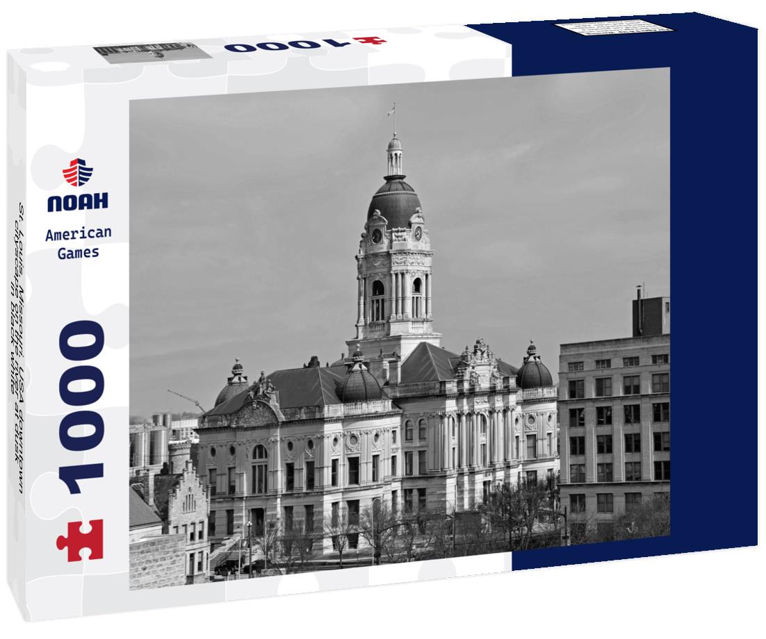 Noah Jigsaw Puzzle St. Louis, Missouri, USA downtown cityscape on the river at dusk in black white 1000 pieces