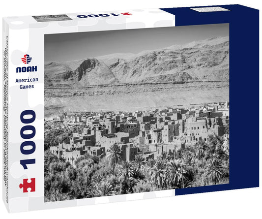 Noah Jigsaw Puzzle Classic view of famous Hamburg Speicherstadt warehouse district with sightseeing tour boat on a sunny day in summer, Hamburg, Germany in black white 1000 pieces