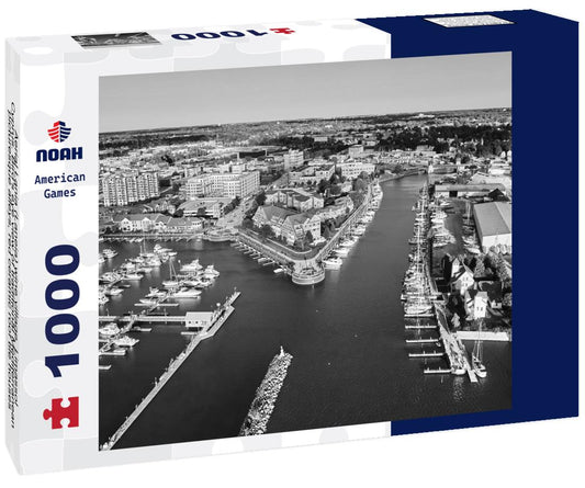 Noah Jigsaw Puzzle Aerial Lania (Laneia) wine village, Limassol, Cyprus. Bird's eye view of traditional Mediterranean, picturesque alleys, red ceramic roof tile houses, vineyards, church and entrance in black white 1000 pieces