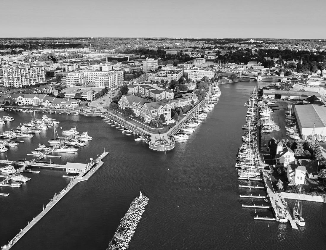 Noah Jigsaw Puzzle Aerial Lania (Laneia) wine village, Limassol, Cyprus. Bird's eye view of traditional Mediterranean, picturesque alleys, red ceramic roof tile houses, vineyards, church and entrance in black white 1000 pieces