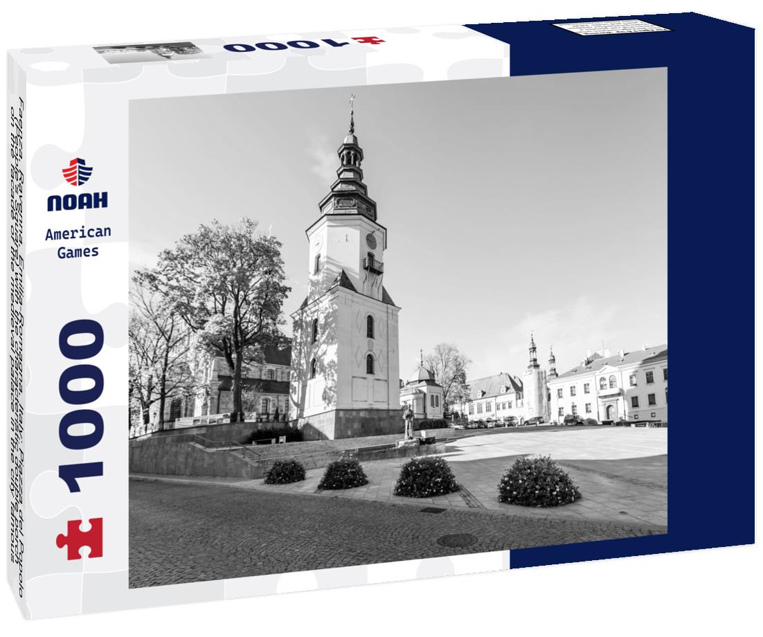 Noah Jigsaw Puzzle Faenza, Ravenna, Emilia-Romagna, Italy: Piazza del Popolo (People's Square) with the characteristic double porch on the facade of the medieval palace in the city famous for its artistic ceramics in black white 1000 pieces