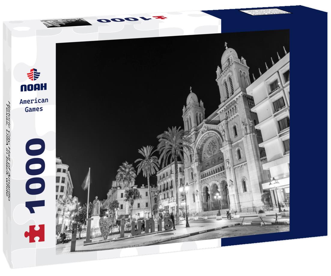 Noah Jigsaw Puzzle Historic City Hall of Amarillo, Texas, USA in black white 1000 pieces