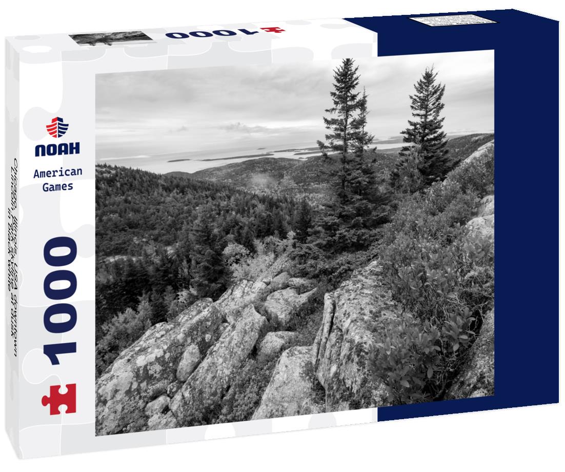 Noah Jigsaw Puzzle Chicago, Illinois, USA downtown Lincoln Park skyline at dusk in black white 1000 pieces