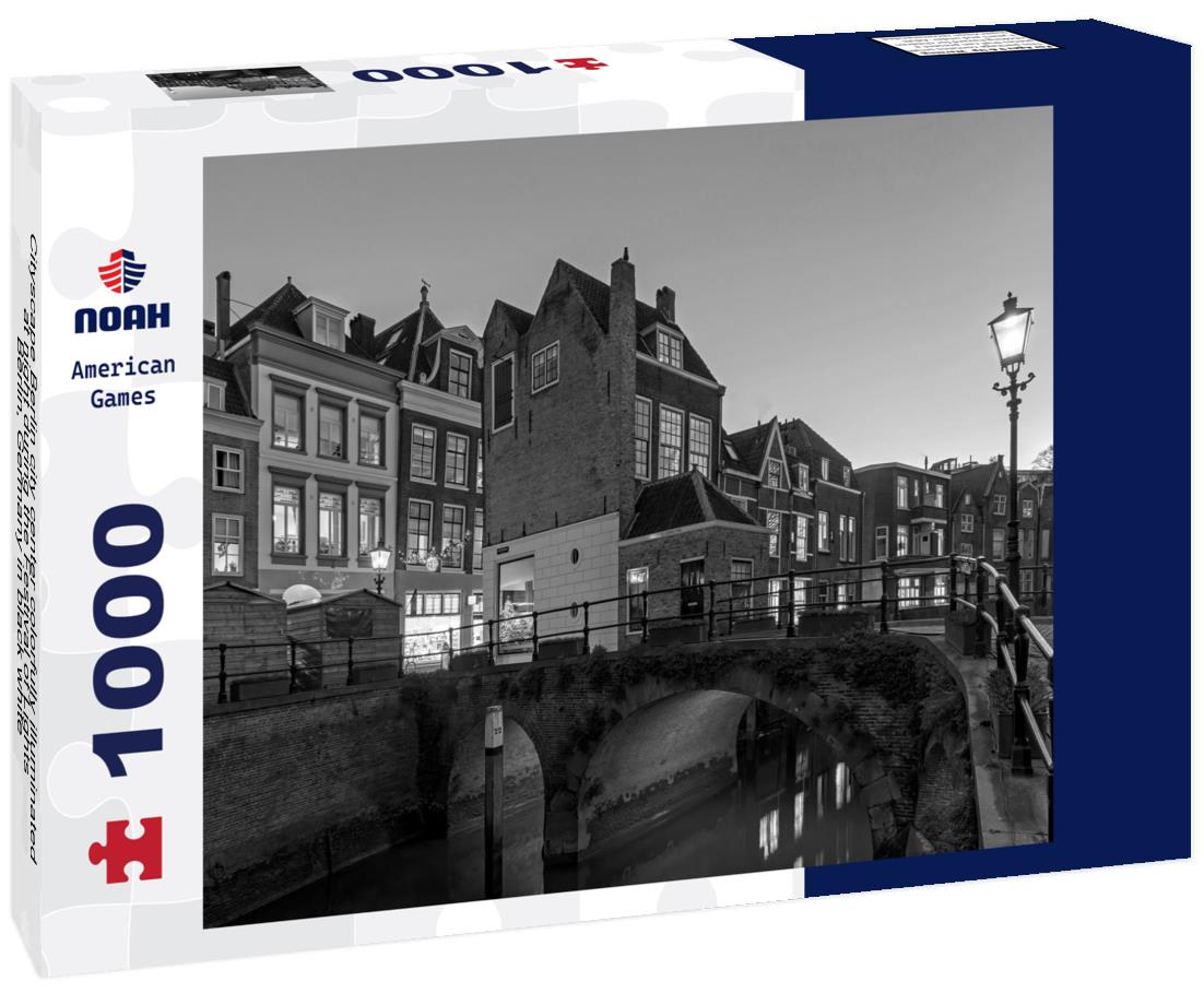 Noah Jigsaw Puzzle Cityscape Berlin city center colorfully illuminated at night during the Festival of Lights, Berlin, Germany in black white 1000 pieces