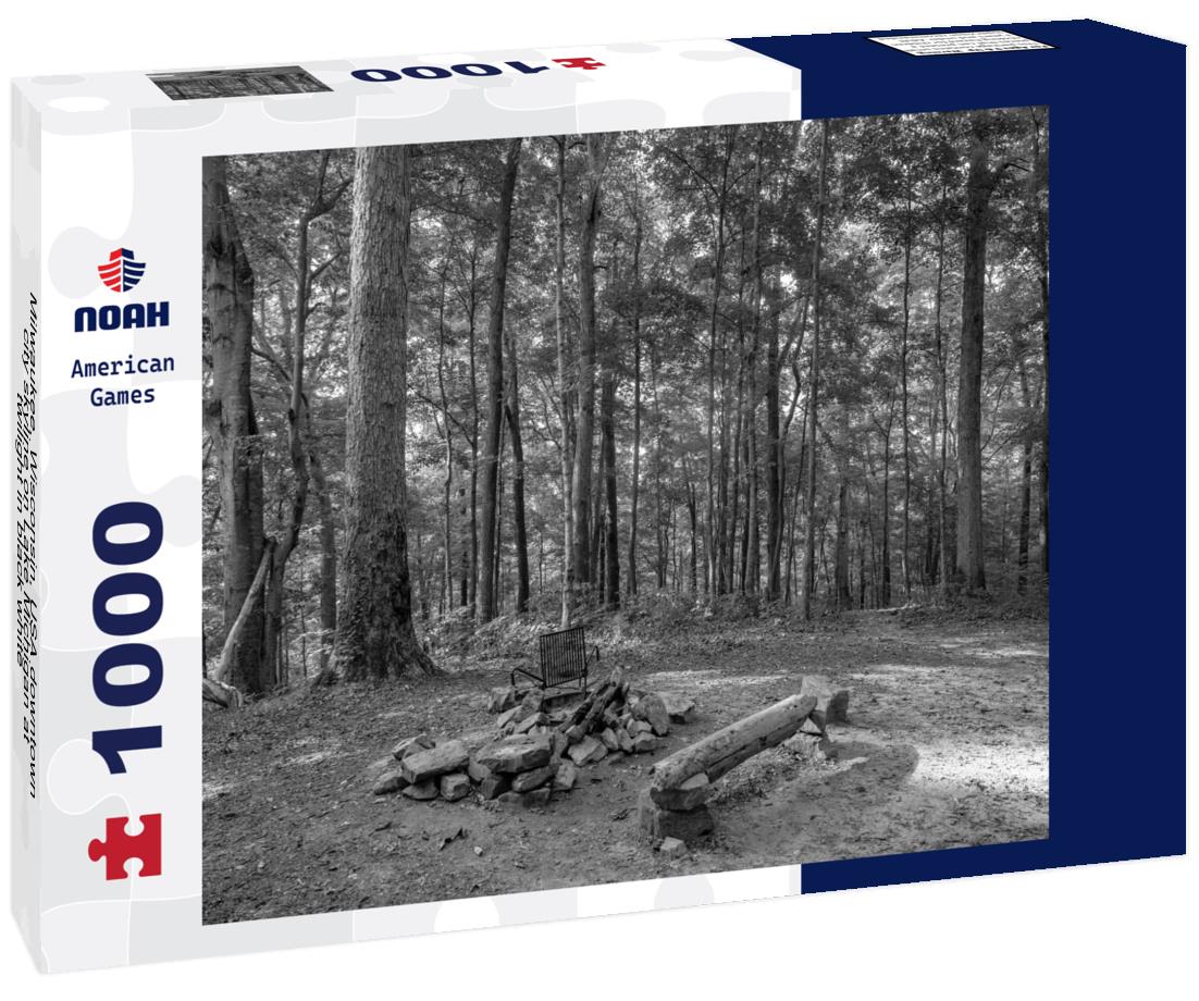 Noah Jigsaw Puzzle Milwaukee, Wisconsin, USA downtown city skyline on Lake Michigan at twilight in black white 1000 pieces