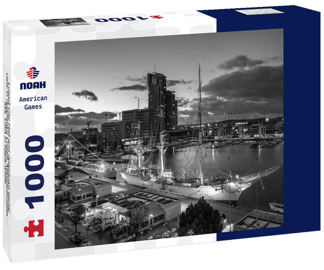 Noah Jigsaw Puzzle Lowell City Hall and downtown aerial view in downtown Lowell, Massachusetts MA, USA in black white 1000 pieces