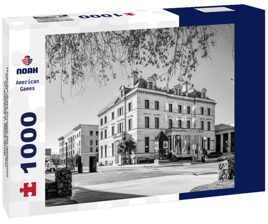 Noah Jigsaw Puzzle Waterfall flows through the wilderness of the Talladega National Forest in Alabama in black white 1000 pieces