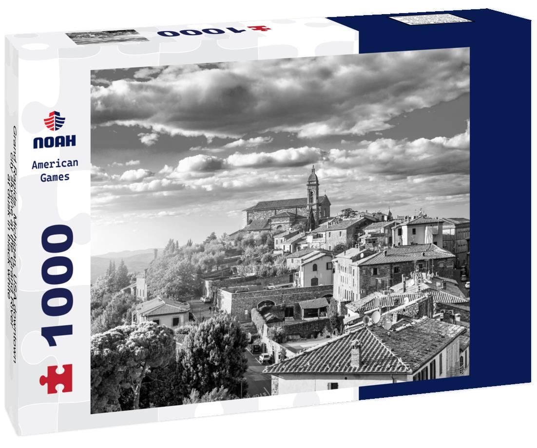 Noah Jigsaw Puzzle Grand Rapids, Michigan, USA downtown city skyline at the Grand River at dusk in black white 1000 pieces