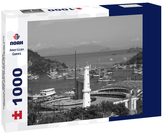 Noah Jigsaw Puzzle Colorful Cincinnati river front looking from Kentucky with steam boat and Farris wheel in black white 1000 pieces