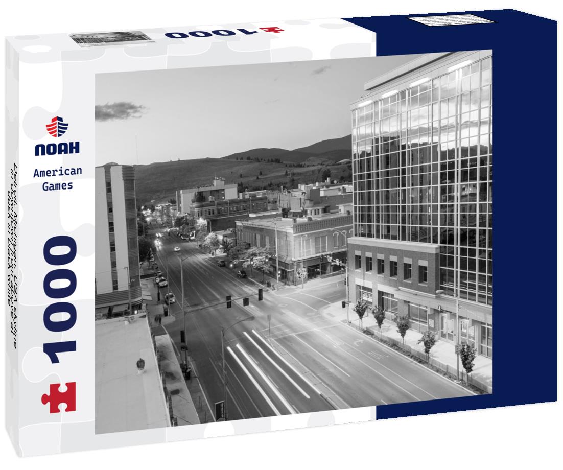 Noah Jigsaw Puzzle Detroit, Michigan, USA skyline in downtown from above at dusk in black white 1000 pieces