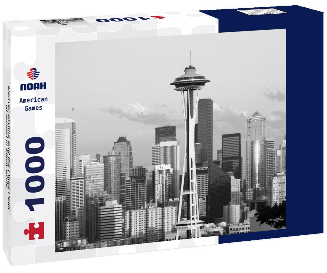 Noah Jigsaw Puzzle Denver skyline and the Pikes Peak at sunset in black white 1000 pieces