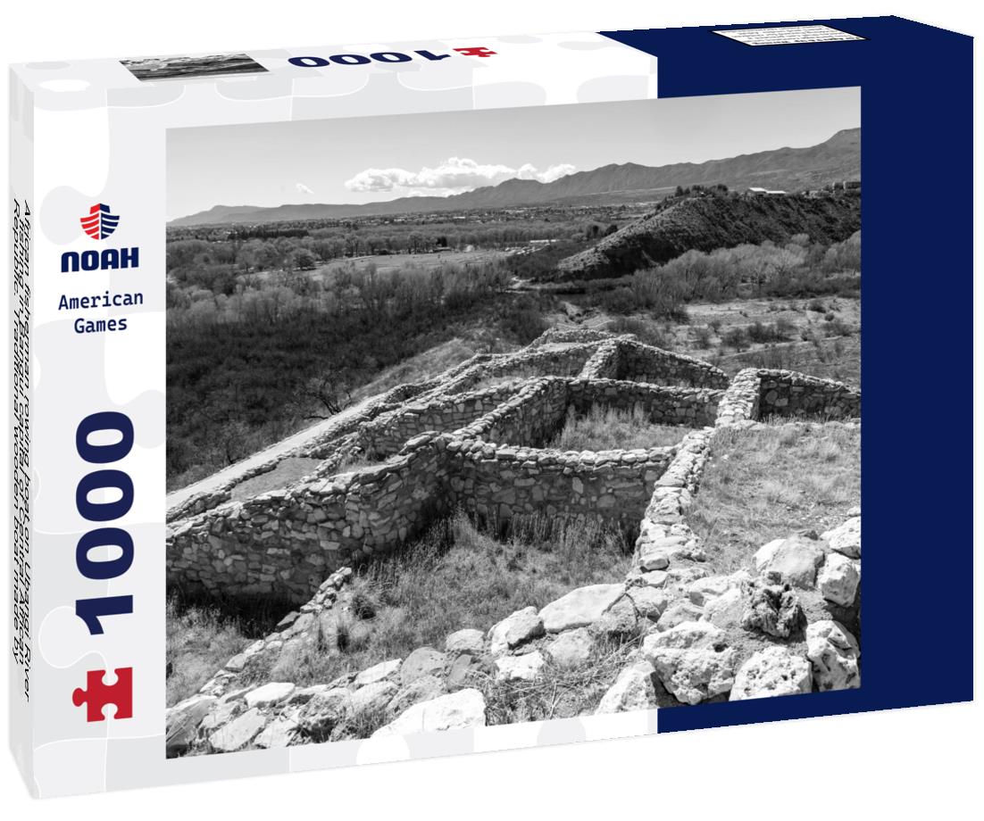 Noah Jigsaw Puzzle African fisherman rowing boat on Ubangi River, fishing in Bangui capital of Central African Republic. Traditional wooden boat made by African villagers in black white 1000 pieces