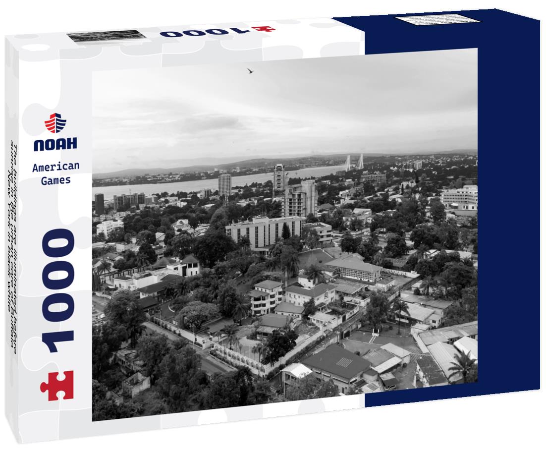 Noah Jigsaw Puzzle The buildings are illuminated before sunrise in the urban core of Buffalo New York in black white 1000 pieces