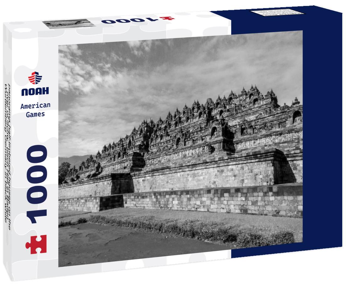 Noah Jigsaw Puzzle panorama half-timbered houses on the river of Schwäbisch Hall in Baden-Wurttemberg Germany in black white 1000 pieces