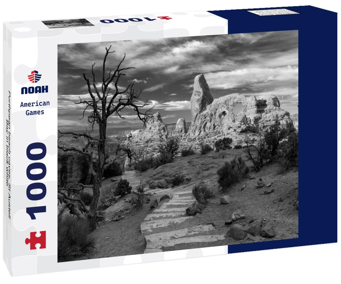 Noah Jigsaw Puzzle Porthpean beach caves, St Austell Bay in black white 1000 pieces