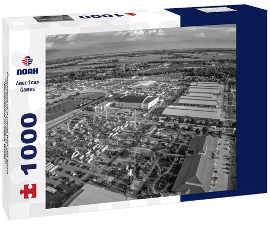 Noah Jigsaw Puzzle Panorama of a canal with old ships and historic houses in Zwolle, Netherlands in black white 1000 pieces