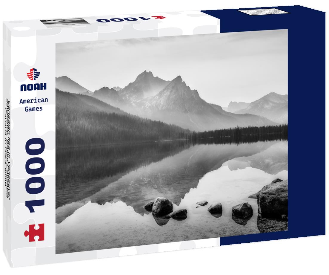 Noah Jigsaw Puzzle Canadian flag in Vancouver downtown, British Columbia, Canada in black white 1000 pieces