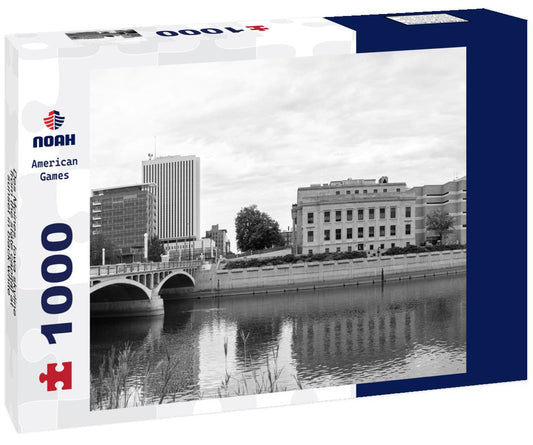 Noah Jigsaw Puzzle Des Moines, Iowa skyline from the state capital at sunset in black white 1000 pieces