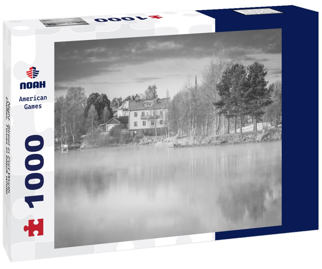 Noah Jigsaw Puzzle Night. Street in Fort Worth, Dallas, Texas in black white 1000 pieces