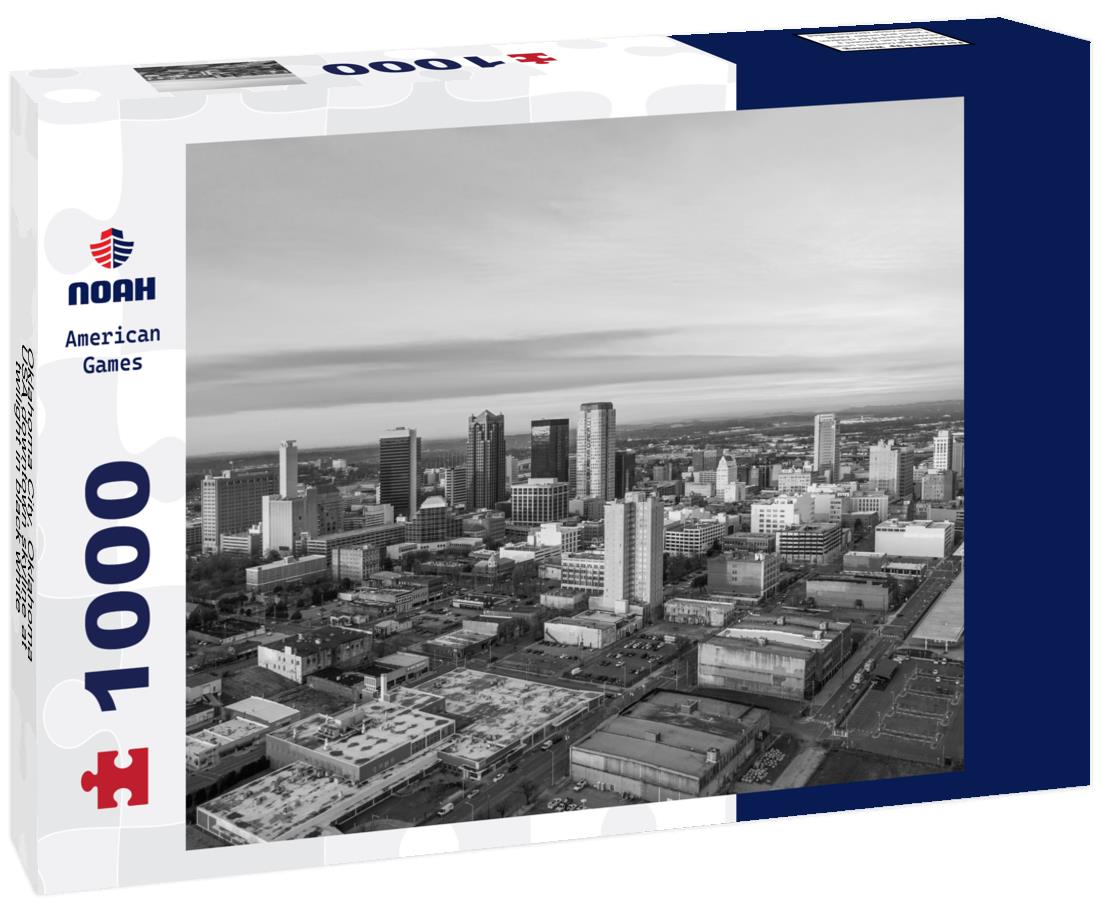 Noah Jigsaw Puzzle Oklahoma City, Oklahoma, USA downtown skyline at twilight in black white 1000 pieces