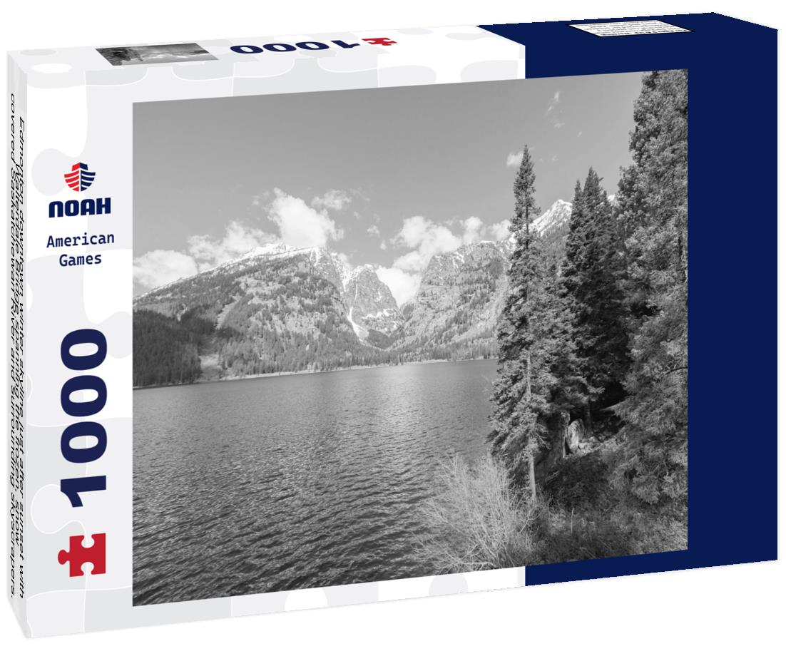 Noah Jigsaw Puzzle Phelps Lake is seen among the mountains, forests, and wild nature of Grand Teton National Park, Wyoming. in black white 1000 pieces