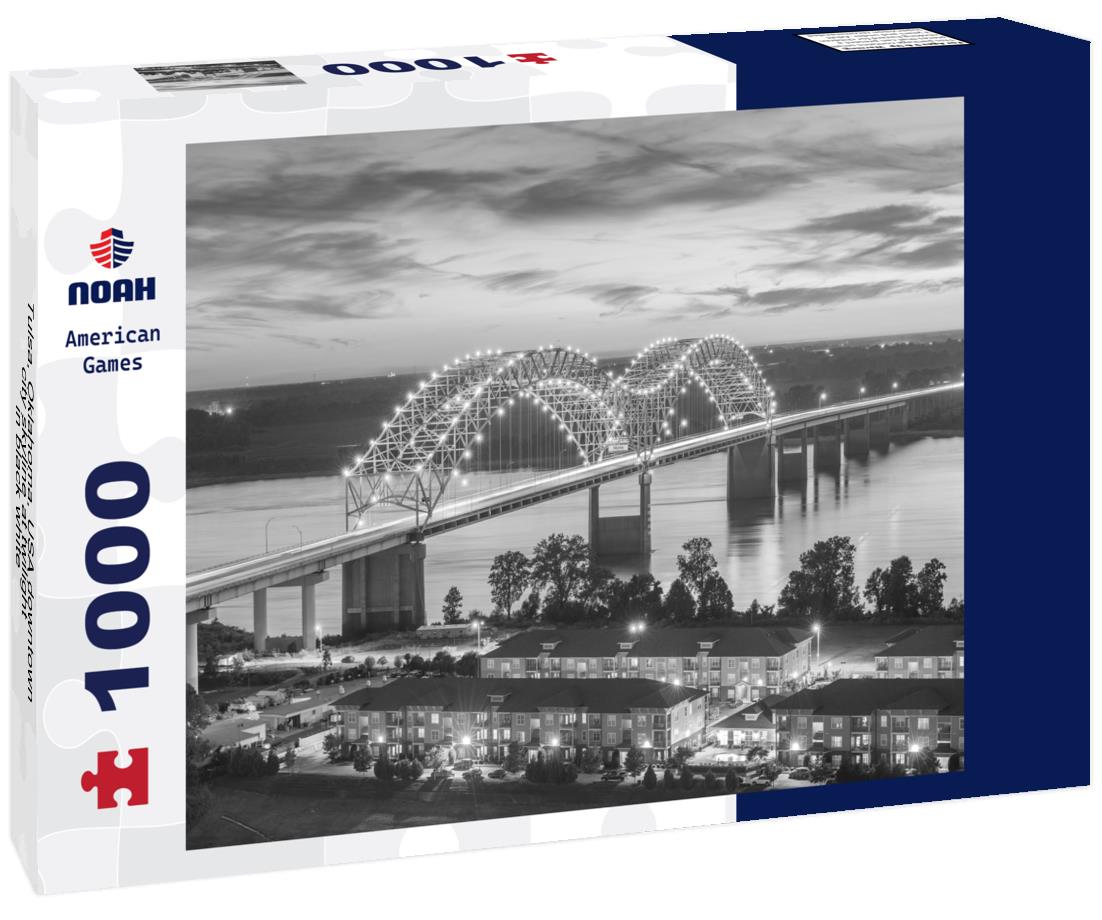 Noah Jigsaw Puzzle Tulsa, Oklahoma, USA downtown city skyline at twilight in black white 1000 pieces