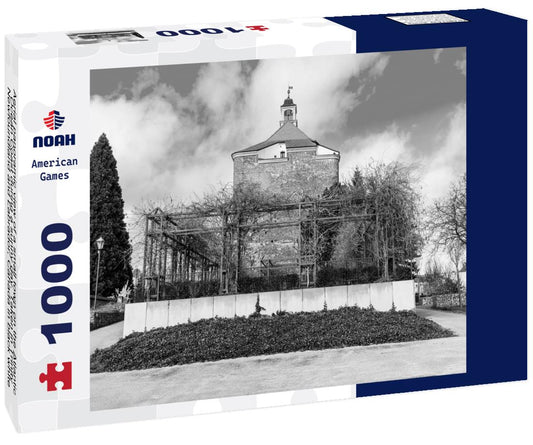 Noah Jigsaw Puzzle Aerial panoramic view of a small town on the Atlantic Ocean Coast during a sunny day. Taken in Trinity, Newfoundland and Labrador, Canada in black white 1000 pieces