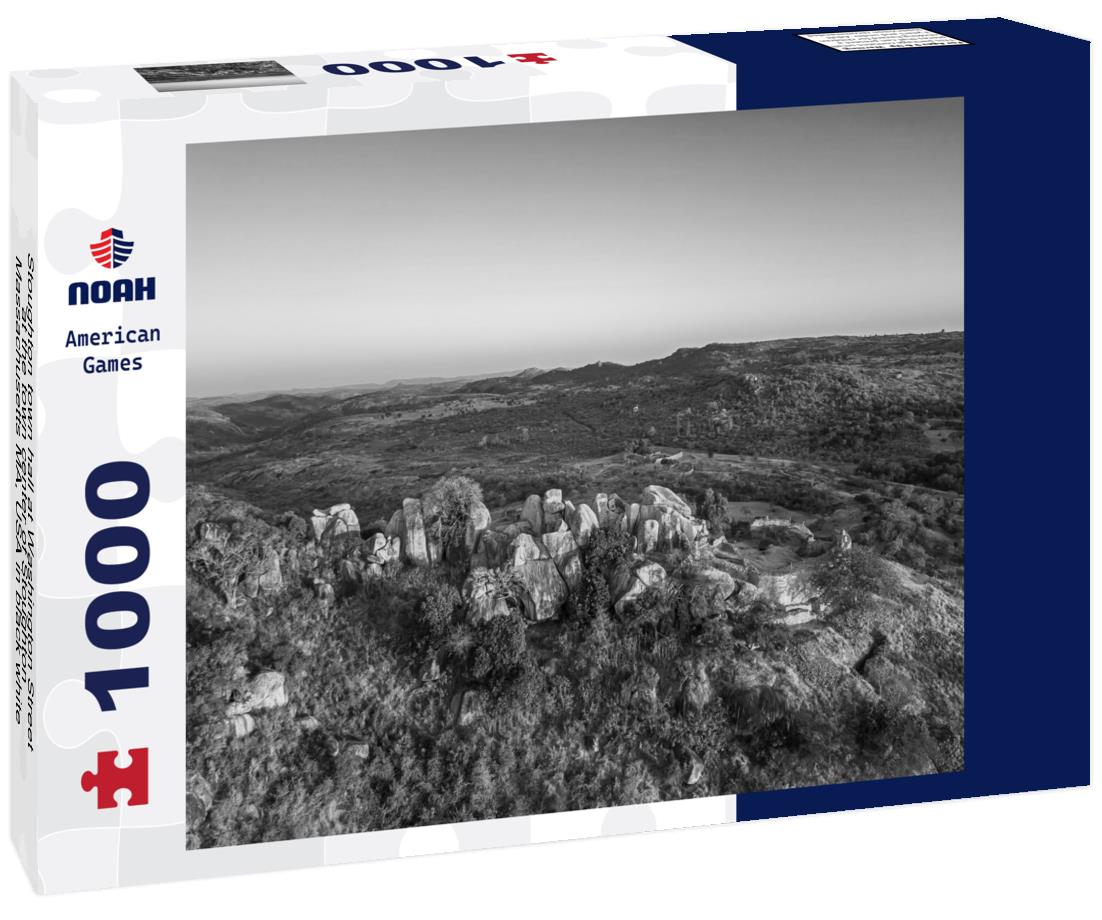 Noah Jigsaw Puzzle Stoughton town hall at Washington Street at the town center of Stoughton, Massachusetts MA, USA in black white 1000 pieces