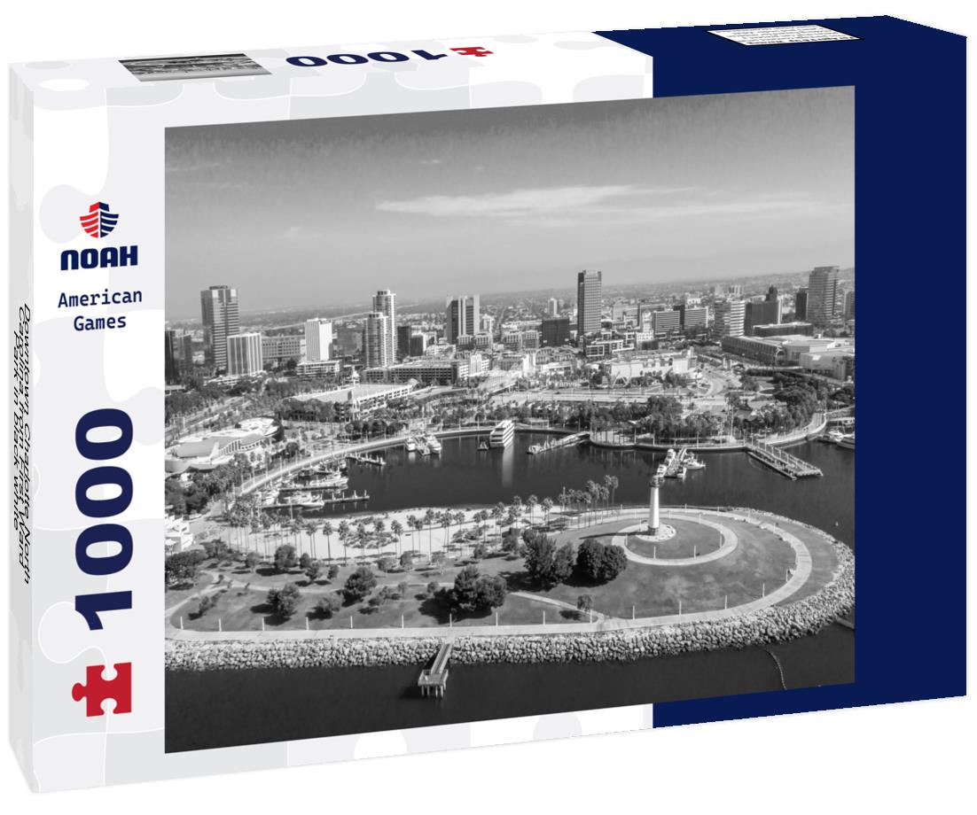 Noah Jigsaw Puzzle Downtown Charlotte North Carolina from First Ward Park in black white 1000 pieces