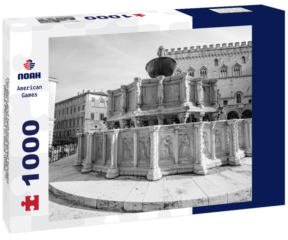 Noah Jigsaw Puzzle Pavilion and half-timbered houses on the Nagold shore in Calw city, Black Forrest in black white 1000 pieces