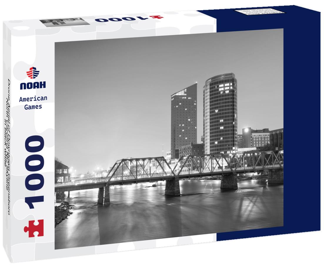 Noah Jigsaw Puzzle Drone Aerial of Downtown Greensboro North Carolina NC Skyline in black white 1000 pieces