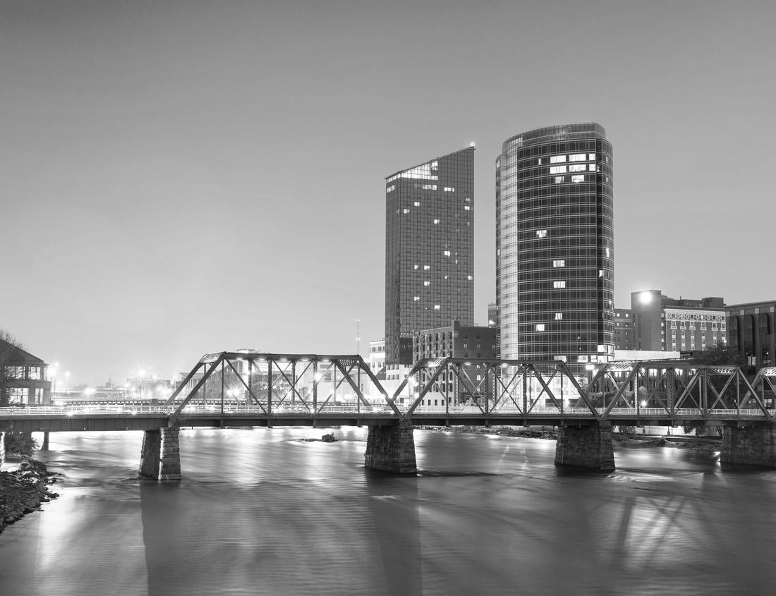 Noah Jigsaw Puzzle Drone Aerial of Downtown Greensboro North Carolina NC Skyline in black white 1000 pieces
