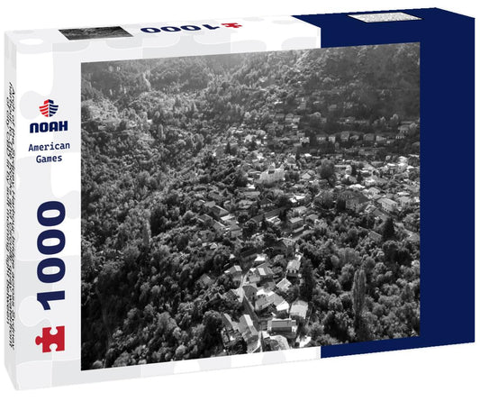 Noah Jigsaw Puzzle Arch of the Sydney Harbour bridge across Sydney harbour to The Rocks and Circular quay waterfront of city CBD lit by soft morning light between blue waters and sky in black white 1000 pieces