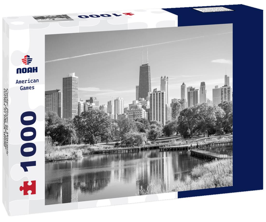 Noah Jigsaw Puzzle Cedar River in Waverly, Iowa during the polar vortex in black white 1000 pieces