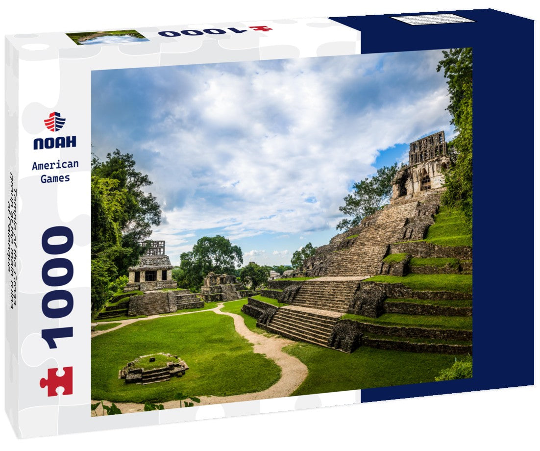 The Temple of the Cross Group is visible at the ruins of Palenque, Chiapas, Mexico. 1000pc PuzzleBlack and White
