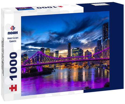 Noah Jigsaw Puzzle Vibrant night-time panorama of Brisbane city with purple lights on the Story Bridge, Australia. in black white 1000 pieces