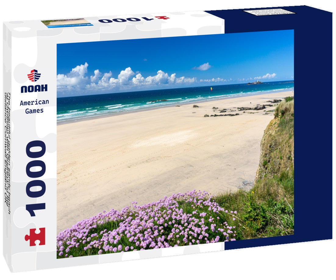 The beautiful golden sandy beach at Gwithian is seen with Godrevy in the distance, Cornwall, England, UK. 1000pc PuzzleBlack and White