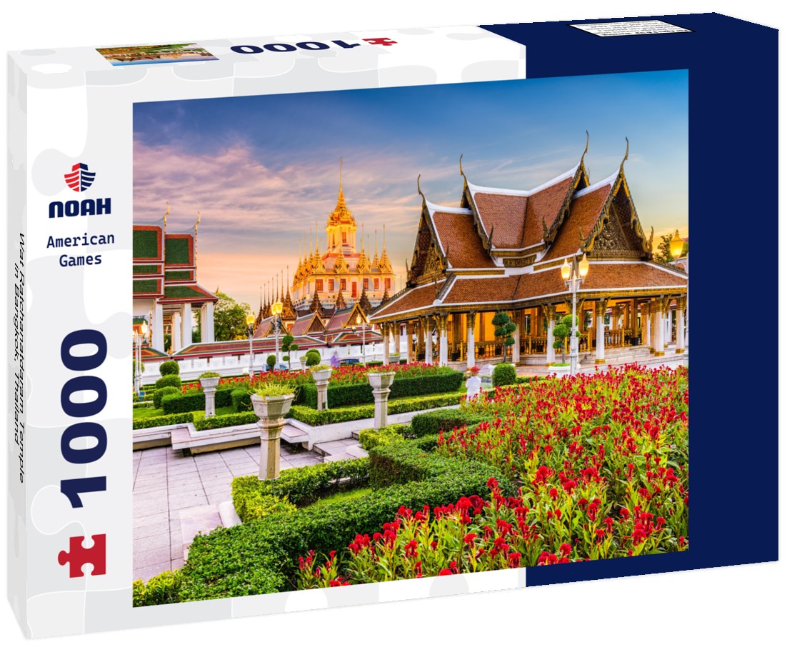 Noah Jigsaw Puzzle Wat Ratchanatdaram Temple is visible in Bangkok, Thailand. in black white 1000 pieces