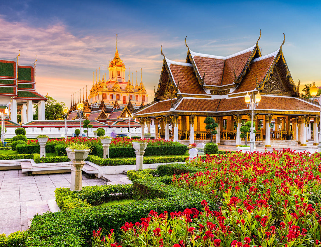 Wat Ratchanatdaram Temple is visible in Bangkok, Thailand. 1000pc PuzzleBlack and White