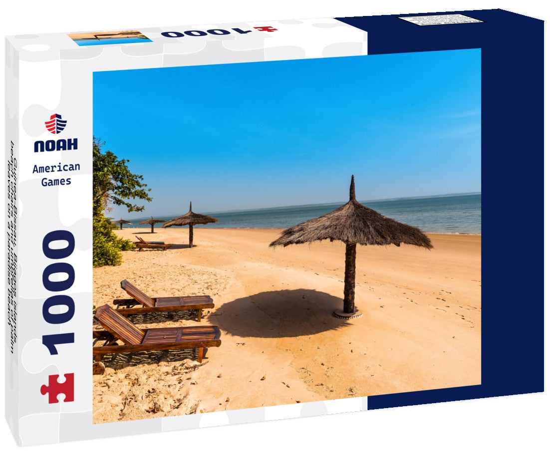 Noah Jigsaw Puzzle Guinea-Bissau, Bijagos islands - beach chairs and umbrellas of palm leaves on a paradise beach 1000 pieces