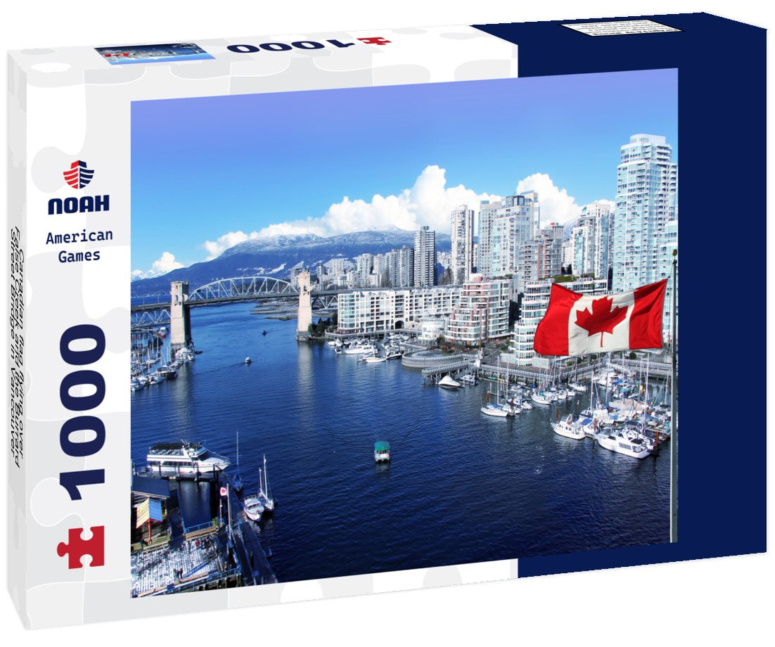 Noah Jigsaw Puzzle Canadian flag flying over False Creek and the Burrard Street Bridge in Vancouver, Canada 1000 pieces