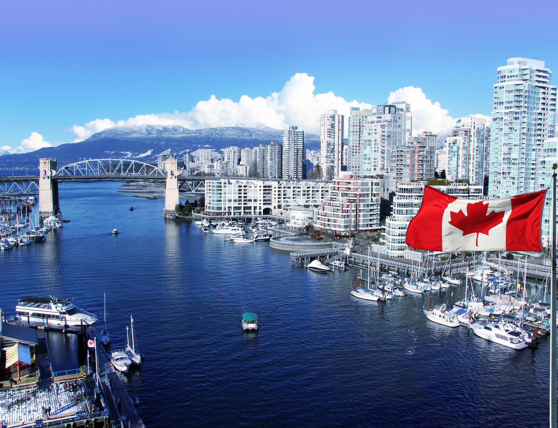 Noah Jigsaw Puzzle Canadian flag flying over False Creek and the Burrard Street Bridge in Vancouver, Canada 1000 pieces