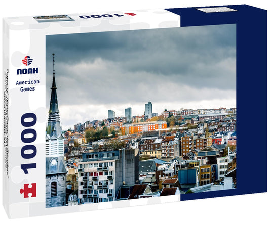 Noah Jigsaw Puzzle Tower of “Notre-Dame des Récollets” church and cityscape of Verviers with a dramatic sky 1000 pieces
