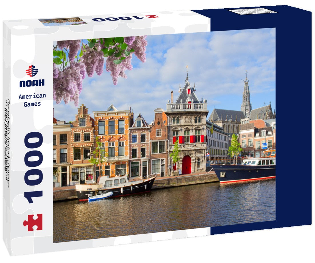 Noah Jigsaw Puzzle Canal with historic houses in old Haarlem, Holland with purple flowers 1000 pieces