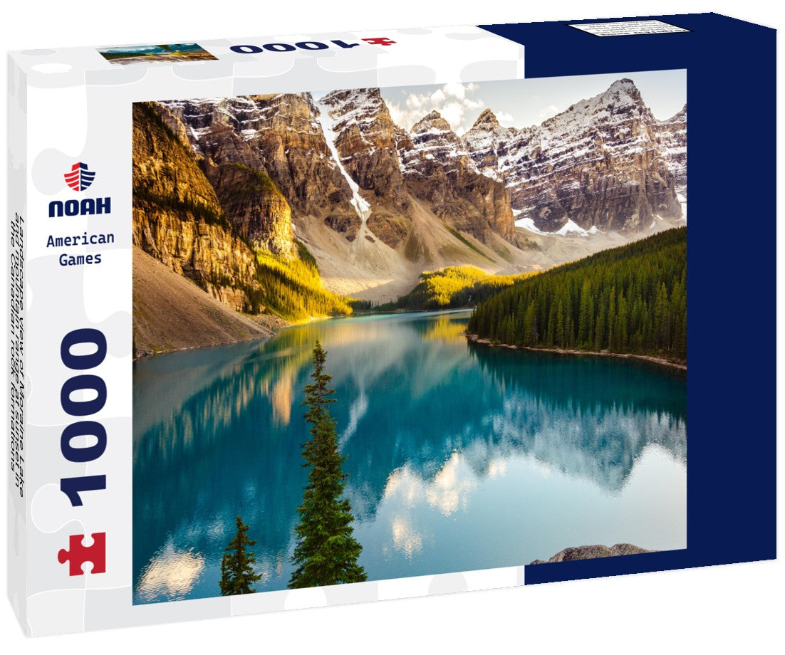 Noah Jigsaw Puzzle Landscape view of Moraine Lake and mountain range at sunset in the Canadian rock formations 1000 pieces