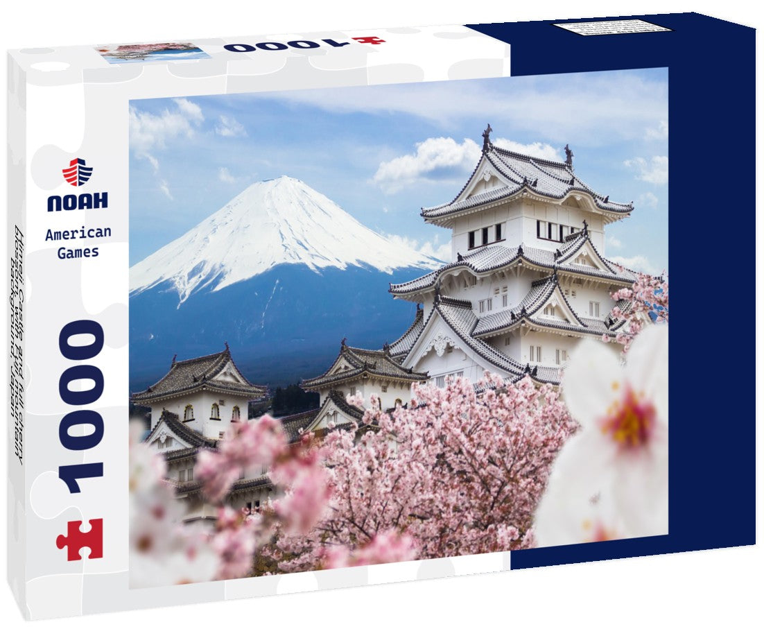 Noah Jigsaw Puzzle Himeji Castle and full cherry blossom, with Fuji mountain background, Japan 1000 pieces