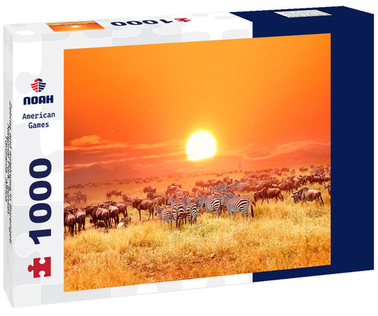 Noah Jigsaw Puzzle Zebras and antelopes in Serengeti National Park. Sunset. Tanzania. Africa 1000 pieces
